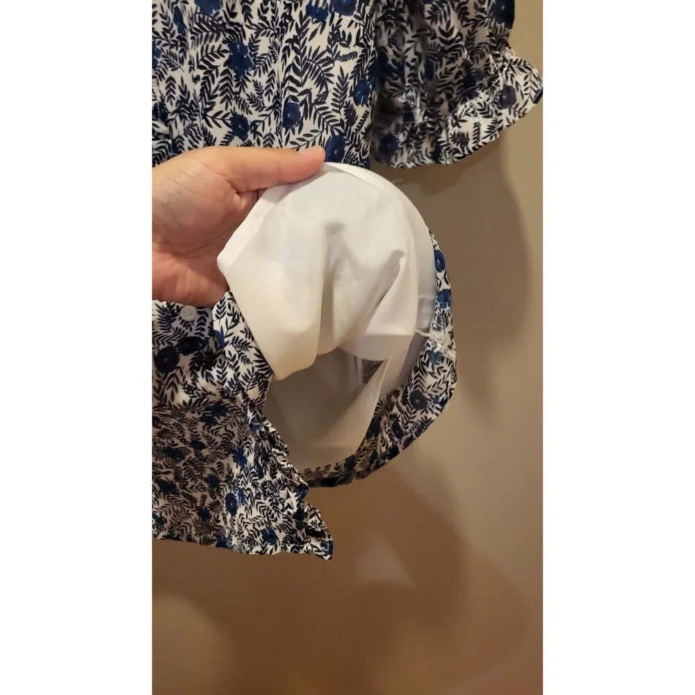 J.Crew Women Small Blue Floral Ruffle Blouse Puff Sleeve Button Front Cottagecor